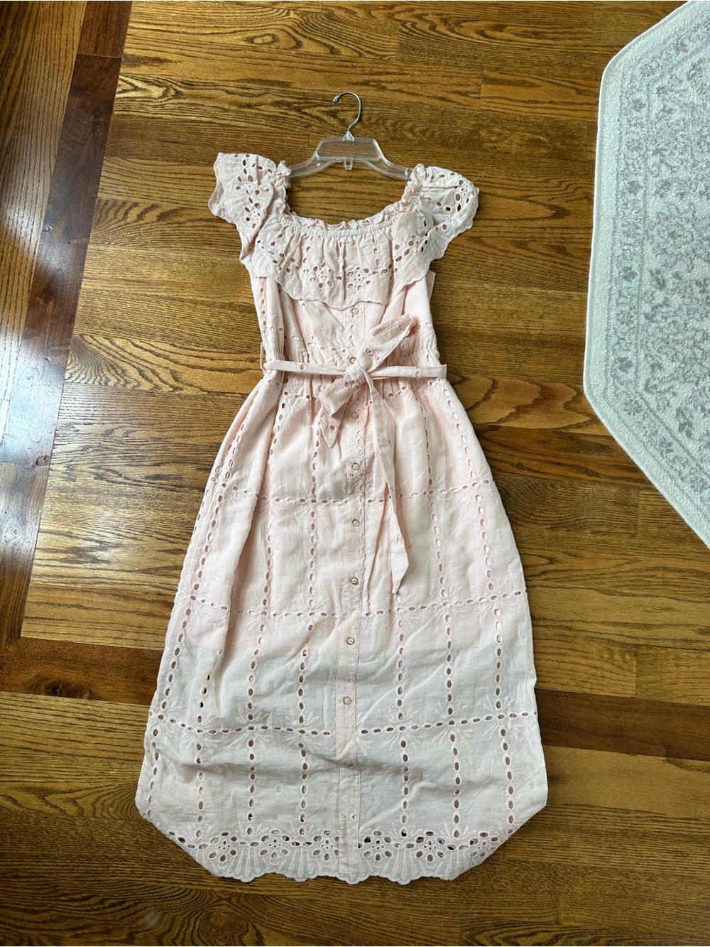 Simplee Apparel Light Pink Eyelet Midi Dress